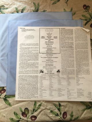 Vintage 1977 Star Wars Movie Sound Track LP Album Record 2T - 541 2