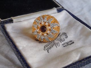 Lovely Huge Vintage 1960s Gold Silver Star Dress Ring With Pearls Size K Or L