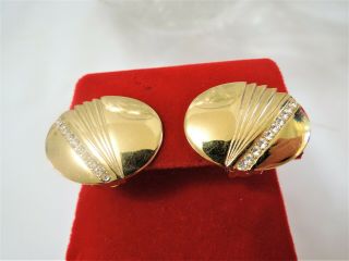 Vintage Givenchy Gold Plated Crystal Enhanced Art Deco Designed Clip Earrings