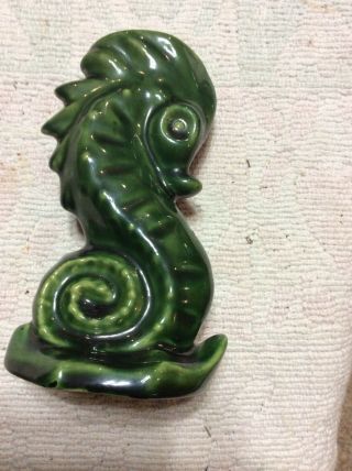 Vintage Art Pottery Green Glaze Seahorse Vase 6” T X 3 1/4”