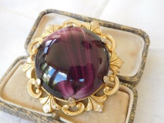 Lovely Vintage 1960s Purple Glass Cabochon Brooch Signed Sphinx