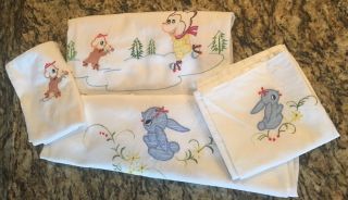 Embroidery Infant Crib Cradle Top Sheets w Pillow Cases - Vintage - unisex 2