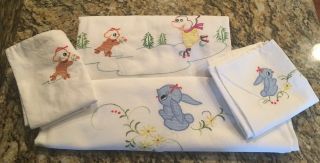 Embroidery Infant Crib Cradle Top Sheets w Pillow Cases - Vintage - unisex 3