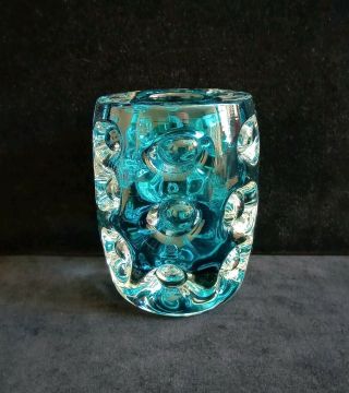Vintage Liskeard Glass Knobbly Vase Aqua Marine ?