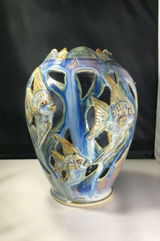 Ceramic Vase,  California Pottery,  Borggren Pottery,  Vintage,  Beach,  Fish,  Signed