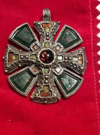 Vintage Miracle Large Scottish / Celtic Cross Pendant Necklace