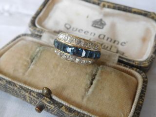 Dazzling Vintage 1970s Smokey Blue Crystal Half Eternity Ring.  Size H Or I