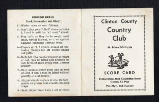 Vintage 1960 Scorecard Clinton County Country Club,  St.  Johns Michigan - Defunct