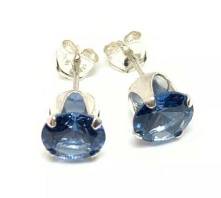 Vtg Blue Glass Stone 925 Signed Post Sterling Silver Earrings