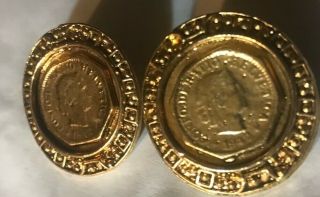 Vintage Post Gold Tone Earrings Coin Round