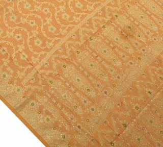 Vintage Saree 100 Pure Silk Woven Hand Beaded Scrap Fabric For Craft Peach