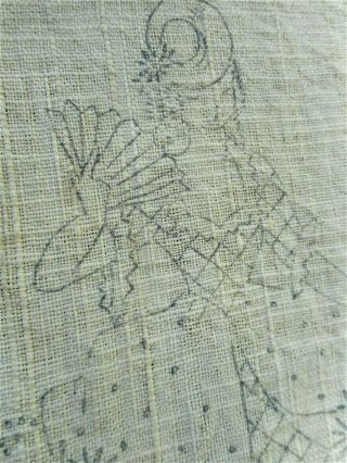 Crinoline Lady Floral Vintage 30s Table Runner Linen Stamped For Hand Embroidery