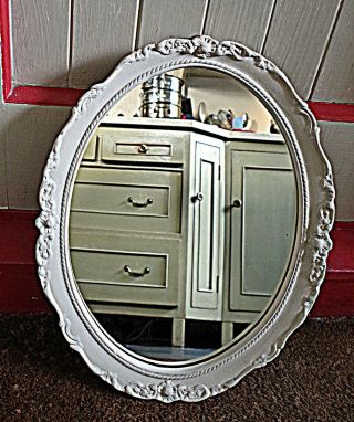 Vintage Ornate Stone Beige Colour Plaster Framed Oval Mirror Shabby Chic 17.  5 " Hr