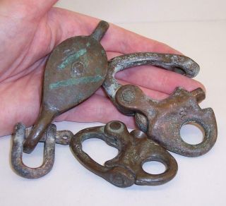 3 Vintage Bronze Boat Fittings Rigging Snap Shackles/pulley Classic Boat/yacht