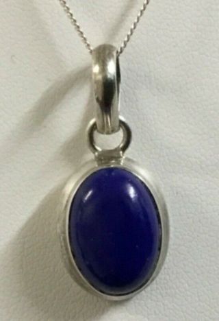 Vintage 925 Silver Lapis Lazuli Pendant And Chain 16inch Chain