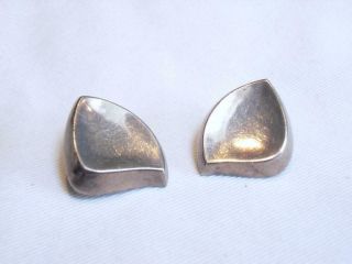 Vintage - Pretty Sterling Silver 925 Modernist Earrings - Clip - Ons 7.  8 Grams