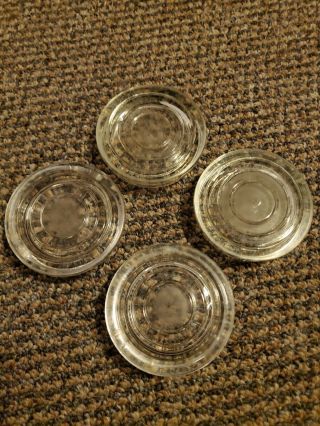 4 Qty Vintage 3in Clear Glass Furniture Coaster Caster Cups Fits 2 " Leg