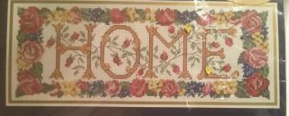 Bucilla Counted Cross Stitch Kit Home Pink Blue Yellow Flowers 15 " X 6 " Vintage