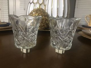 Vintage Set Of 2 Clear Tulip Peg Votive Glass Cut Candle Holders