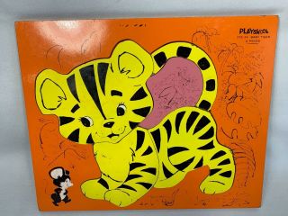 Vintage Playskool Wood Puzzle Baby Tiger 275 - 35 Complete Children 