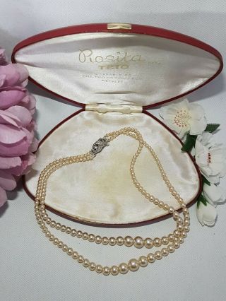 Boxed Vintage Rosita Triple Strand String Faux Pearl Marcasite Necklace Choker