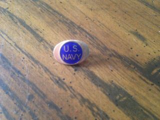Vintage U.  S.  Navy Lapel Hat Pin Copper Oval With Blue Enamel