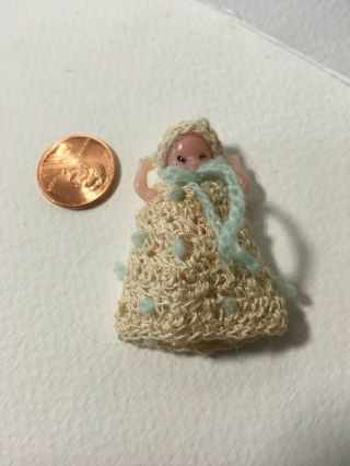 Vintage Tiny Baby Doll For Dollhouse - Handmade Clothes And Blanket Inc.