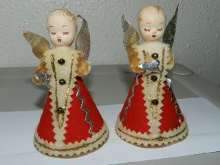 2 Vintage Christmas Angels Pipe Cleaner Arms Felt Paper Wings Stars Cone Japan