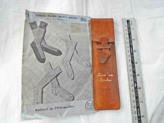 Vintage Leather Cased Sock Darning Needles C/w Patons Instructions Old Tool