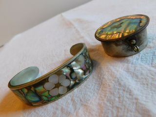 Vintage Abalone Cuff Bracelet Mexico & Alpaca Mexico Trinket Pill Box