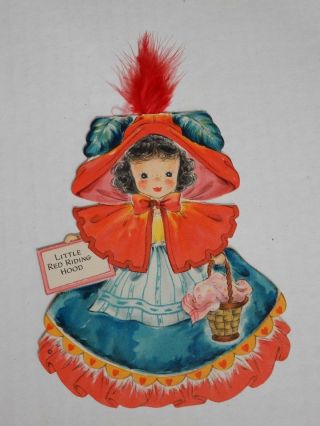 Vintage Hallmark Little Red Riding Hood Land Of Make Believe Card With Feather