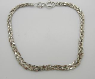 Vintage Estate Two Tone Braided Sterling Silver Herringbone Bracelet 925 Italy