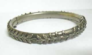 Vintage Sandor Silver Bangle Bracelet Applied Leaf Design 6 Mm Wide