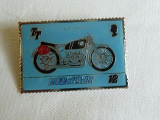 Vintage 1988 Iom Tt Enamel Pin Badge Stamp Shape 1939 Supercharged Bmw 500cc