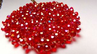 Vtg Large Red Cut Crystal Cluster Sterling Silver Long Pendant Necklace 33 "