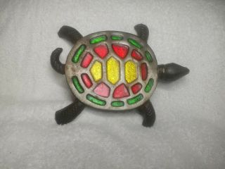 Vintage Cast Iron And Stained Glass Turtle Trivet
