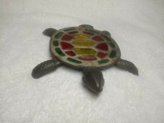 Vintage Cast Iron and Stained Glass Turtle Trivet 3