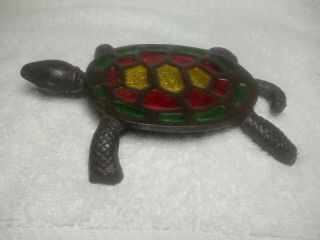 Vintage Cast Iron and Stained Glass Turtle Trivet 4