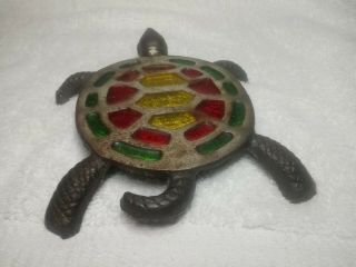 Vintage Cast Iron and Stained Glass Turtle Trivet 5