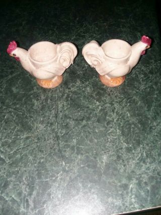 Vintage Set Of 2 Ceramic Chicken Poached / Boiled Egg Cup Holders Marked MC 3