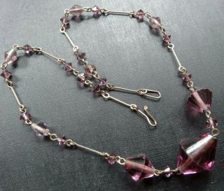 Vintage Art Deco Purple Glass Bead Gold Filled Wire Necklace - D433