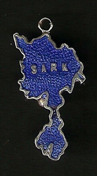 Sark Map - Vintage Stirling Silver Enamel Shield Bracelet Charm.  Thomas L Mott.