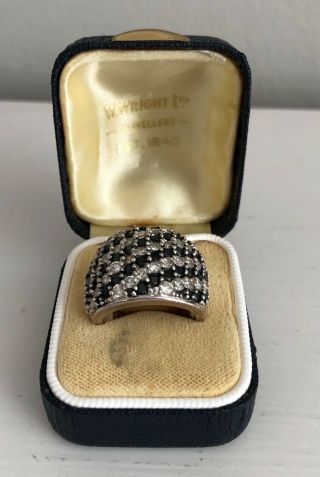 Vintage Silver Cocktail Ring With Black And Clear Stones