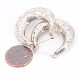 VTG Sterling Silver - Etched Filigree Crescent Moon Hoop Earrings - 7.  5g 3