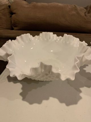 Vintage Fenton White Milk Glass Hobnail Ruffled Bowl 8 " (x2)
