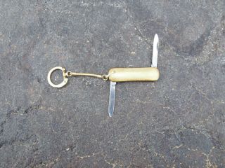 Vintage Ambassador 2 Blade Gold Folding Pocket Knife Key Chain Keyring
