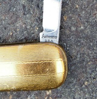 Vintage Ambassador 2 Blade Gold Folding Pocket Knife Key Chain Keyring 2