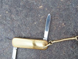 Vintage Ambassador 2 Blade Gold Folding Pocket Knife Key Chain Keyring 3