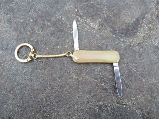 Vintage Ambassador 2 Blade Gold Folding Pocket Knife Key Chain Keyring 4