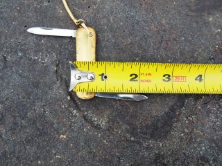 Vintage Ambassador 2 Blade Gold Folding Pocket Knife Key Chain Keyring 5